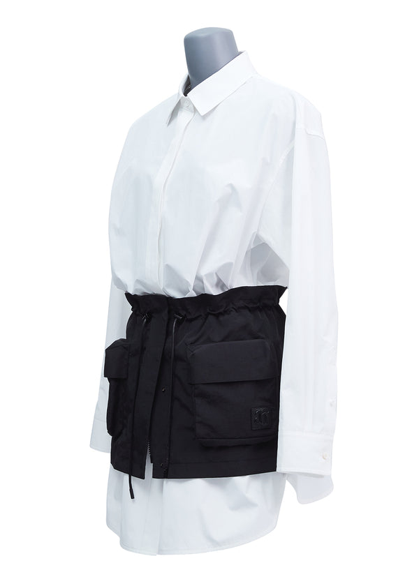 SHIRT DRESS WITH CUBIC POCKET LAYER