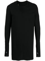 BLACK RIBBED COTTON LONG-SLEEVE T-SHIRT
