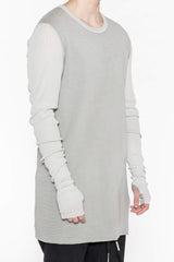 LIGHT GREY RIBBED COTTON LONG-SLEEVE T-SHIRT