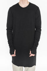 BLACK RIBBED COTTON LONG-SLEEVE T-SHIRT