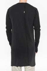 BLACK RIBBED COTTON LONG-SLEEVE T-SHIRT
