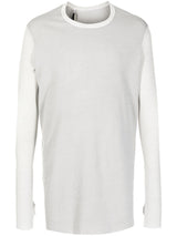 LIGHT GREY RIBBED COTTON LONG-SLEEVE T-SHIRT