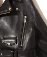 REAR-TIE LEATHER BIKER JACKET