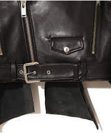 REAR-TIE LEATHER BIKER JACKET