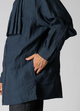 LINEN HAIRLINE W-COLLAR B W/ PLEATED CLOTH