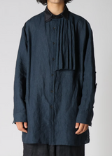 LINEN HAIRLINE W-COLLAR B W/ PLEATED CLOTH