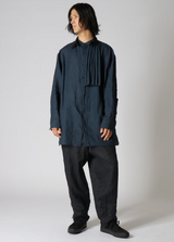 LINEN HAIRLINE W-COLLAR B W/ PLEATED CLOTH