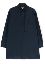 LINEN HAIRLINE W-COLLAR B W/ PLEATED CLOTH