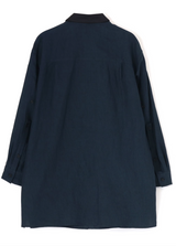 LINEN HAIRLINE W-COLLAR B W/ PLEATED CLOTH