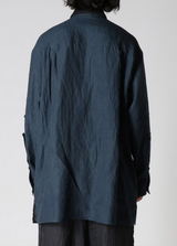 LINEN HAIRLINE W-COLLAR B W/ PLEATED CLOTH