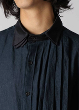 LINEN HAIRLINE W-COLLAR B W/ PLEATED CLOTH