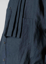 LINEN HAIRLINE W-COLLAR B W/ PLEATED CLOTH