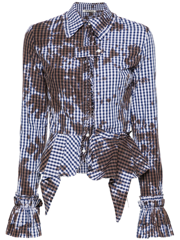 STAINED GINGHAM RUFFLED SHIRT