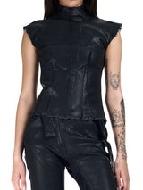 Woven Glazed Denim Zip Top