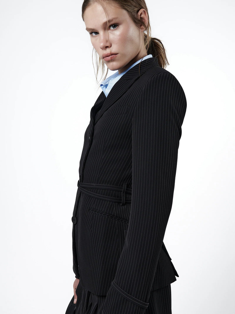 FITTED BELT BLAZER PINSTRIPE