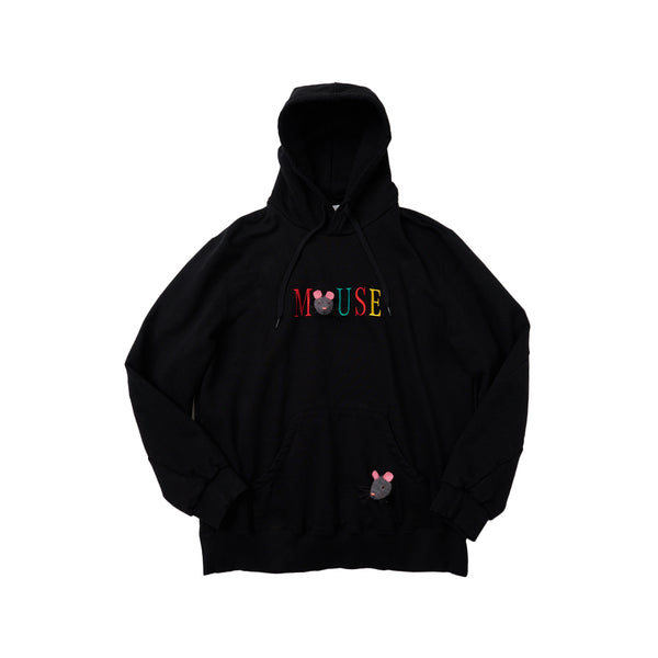 BLACK EMBROIDERY HOODIE WITH MICE