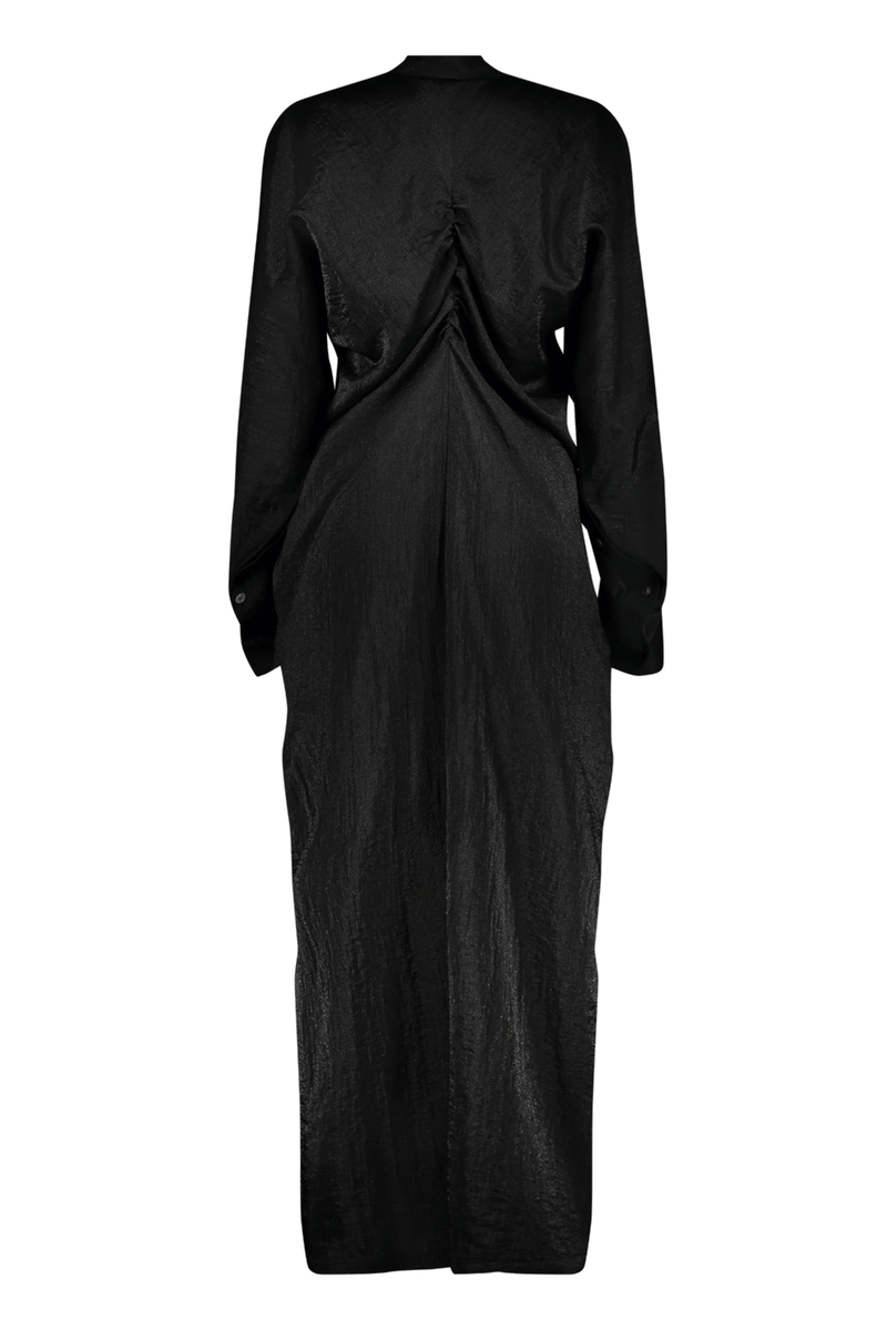 BLACK V NECK GATHERED DRESS