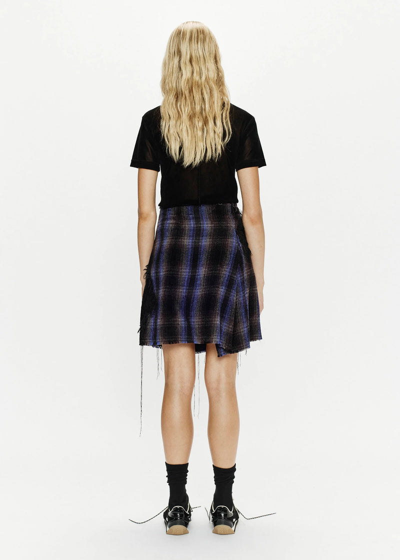 PLEATED MINI SKIRT VELVET TARTAN CHECK