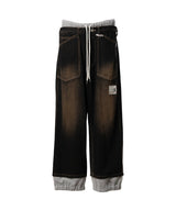 Sweat Pants Combined Denim Pants