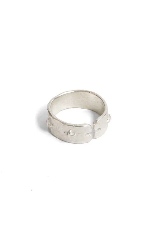 silver stitched multiple cross ring