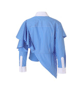 BLUE STRIPE ASYMMETRIC RUFFLE BLOUSE