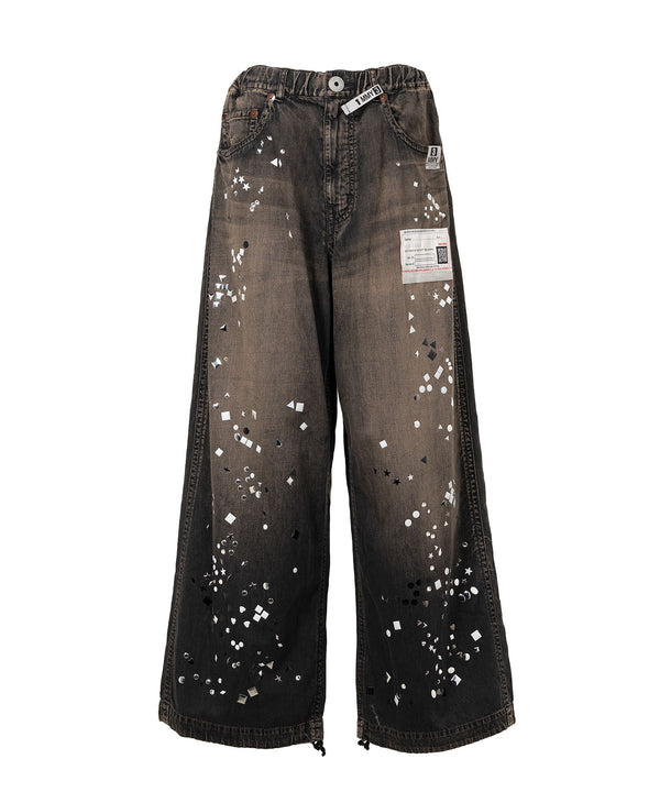 Embellished Denim Wide Pants