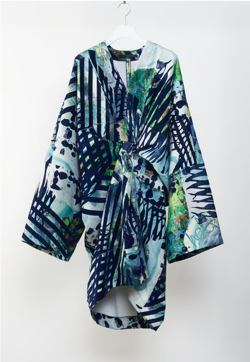 “MIXED MEDIA” PRINT / DOUBLE CLOTH DRAPE DRESS