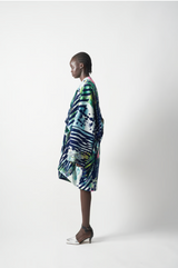 “MIXED MEDIA” PRINT / DOUBLE CLOTH DRAPE DRESS