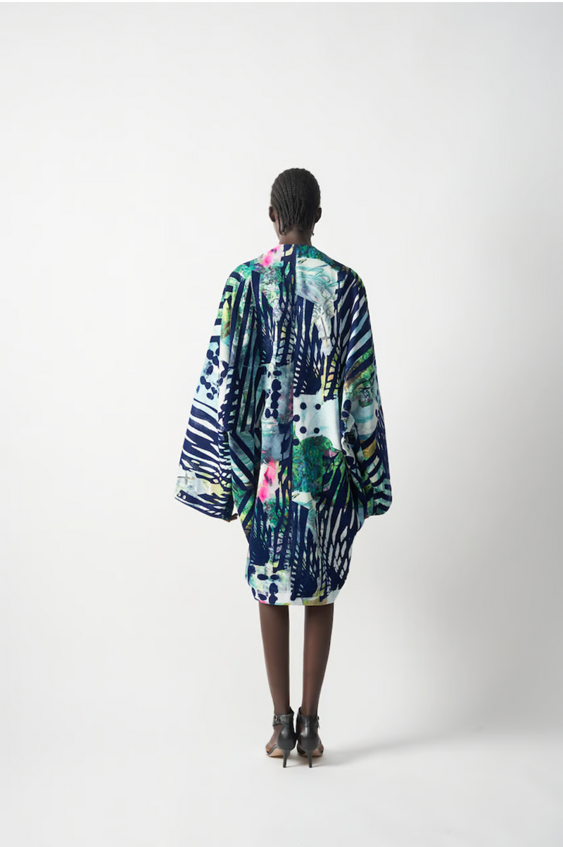 “MIXED MEDIA” PRINT / DOUBLE CLOTH DRAPE DRESS