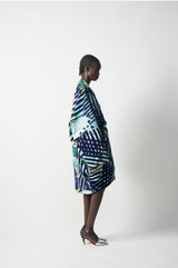 “MIXED MEDIA” PRINT / DOUBLE CLOTH DRAPE DRESS