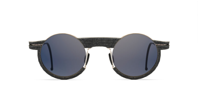 COAL BLACK LINEN ON STAINLESS STEEL ROUND SUNGLASSES