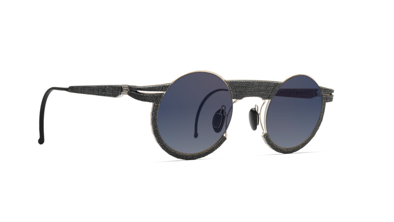 COAL BLACK LINEN ON STAINLESS STEEL ROUND SUNGLASSES