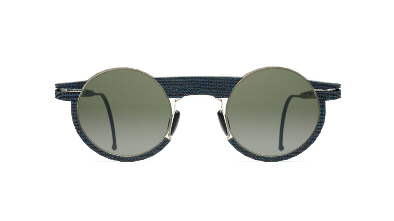 SKY BLUE LINEN ON STAINLESS STEEL ROUND SUNGLASSES