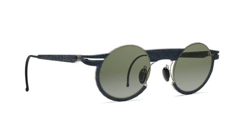 SKY BLUE LINEN ON STAINLESS STEEL ROUND SUNGLASSES