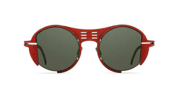 RED STAINLESS STEEL GEOMETRIC/ ROUNDED SUNGLASSES