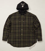 OLIVE HOODED PLAID SHIRT