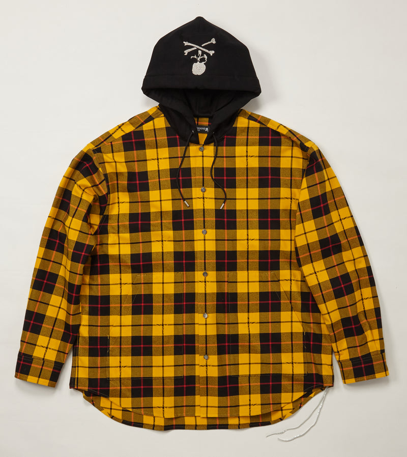 YELLOW HOODED PLAID SHIRT