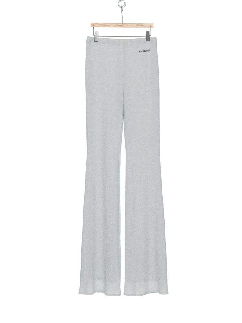 SILVER GLITTER JERSEY FLARE PANTS