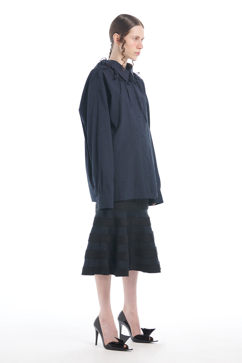 NAVY BACK TIE OVERSIZED SHIRT