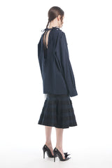 NAVY BACK TIE OVERSIZED SHIRT