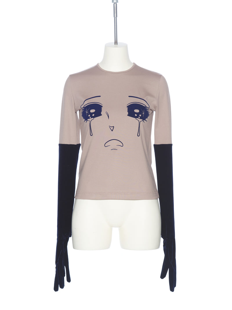 BEIGE VELVET GLOVE CRYING GIRL TOP