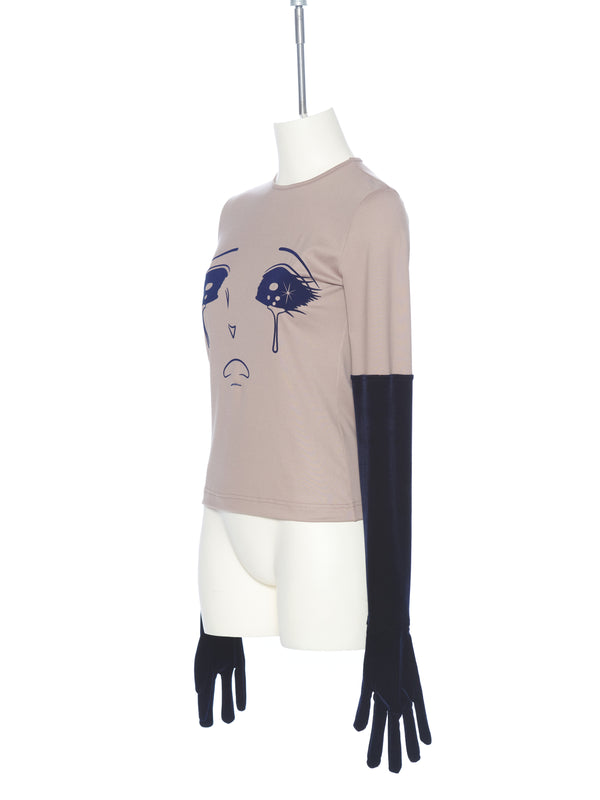 BEIGE VELVET GLOVE CRYING GIRL TOP