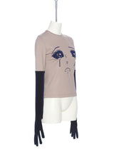 BEIGE VELVET GLOVE CRYING GIRL TOP