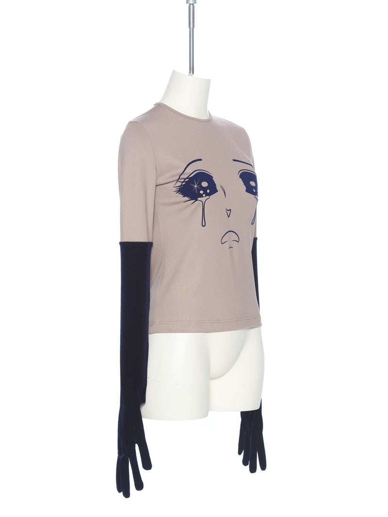 BEIGE VELVET GLOVE CRYING GIRL TOP