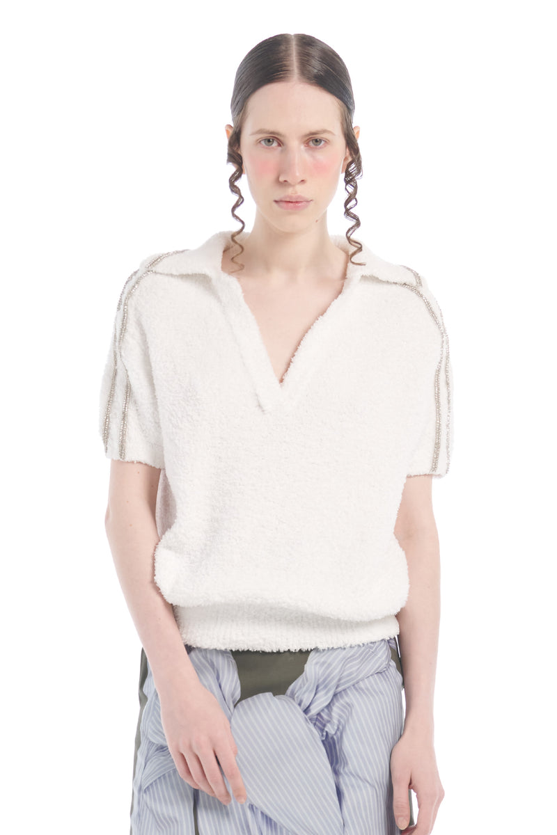 IVORY COLLAR POINT KNIT TOP