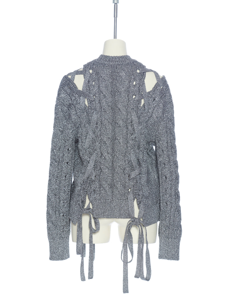 METAL RIBBON TIE KNIT PULLOVER