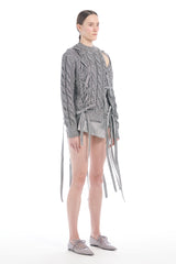 METAL RIBBON TIE KNIT PULLOVER