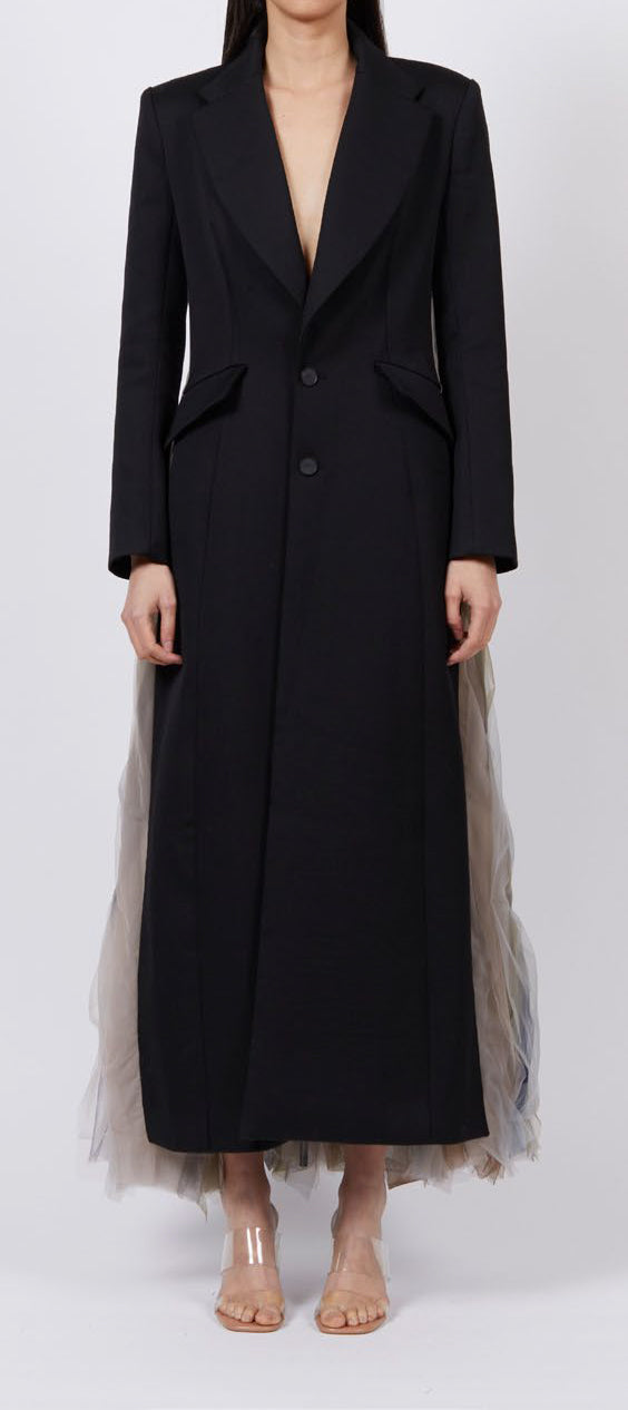 RUFFLE WOOL LONG COAT