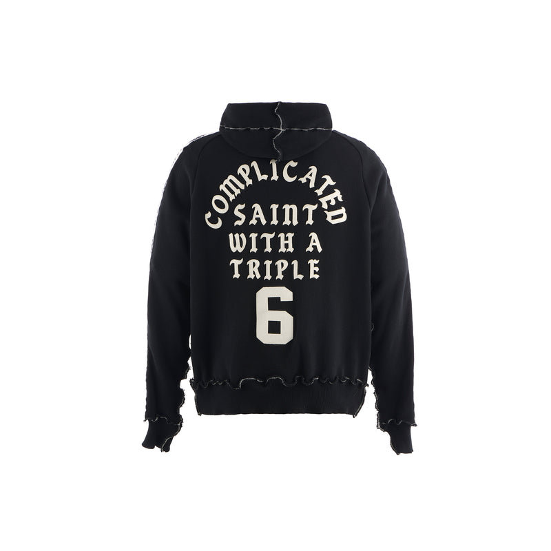 Distressed Contrast Stitch Hoodie