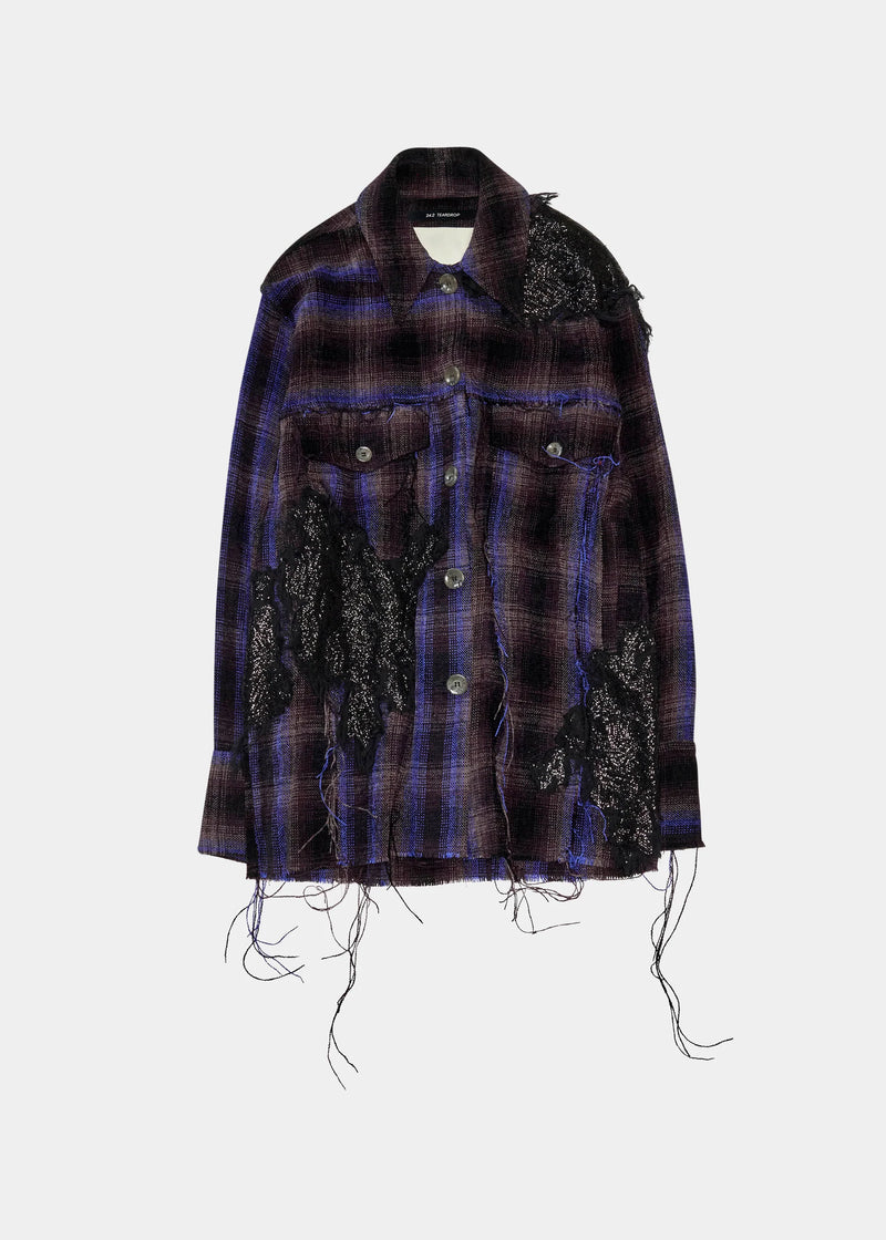 LONG WORKER JACKET VELVET TARTAN CHECK